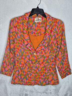 Vintage 60s 70s Phil Rose Harlequin Pantsuit Set XS / S (Tag 9/10)